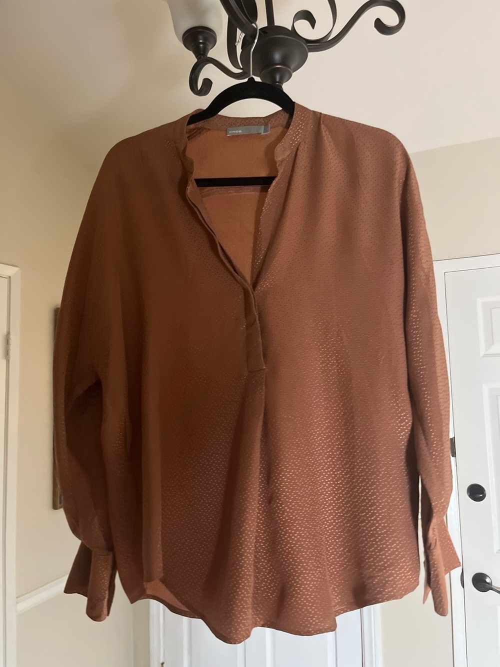 Vince 100% Silk Blouse Copper Brown Flowy Popover Top Size Small